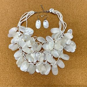 White shell bib statement necklace and earring set.